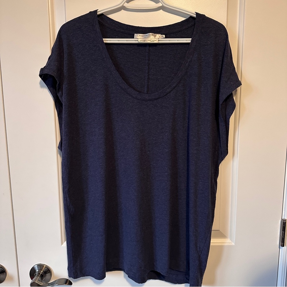 Simons contemporaine linen / eco-viscose navy sleeveless top XXL